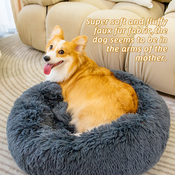 Anti-Anxiety Plush Donut Dog & Cat Bed — Washable, Fluffy & Orthopedic