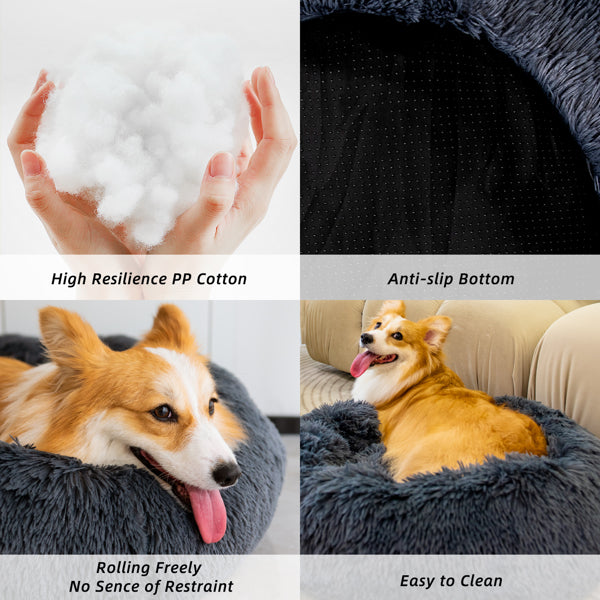 Anti-Anxiety Plush Donut Dog & Cat Bed — Washable, Fluffy & Orthopedic