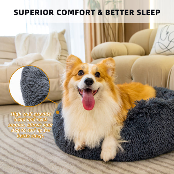 Anti-Anxiety Plush Donut Dog & Cat Bed — Washable, Fluffy & Orthopedic