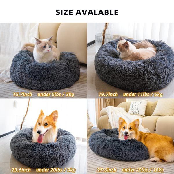 Anti-Anxiety Plush Donut Dog & Cat Bed — Washable, Fluffy & Orthopedic